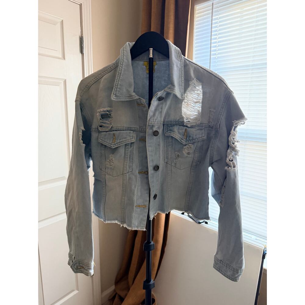 Daisy Cropped Distressed Denim Jacket M